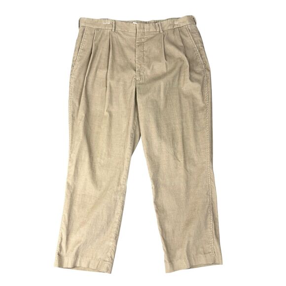 Vintage Lands End Pants Mens 40 Beige Corduroy Pleated Cotton Blend Made USA - Picture 1 of 13